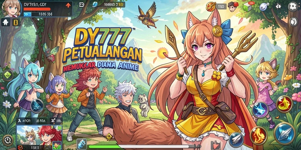 Screenshot gameplay DY777 yang menampilkan pertarungan karakter anime.