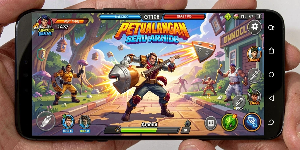 Tangkapan layar gameplay GT108 yang menampilkan aksi seru di level arcade.