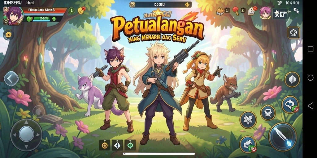 Tampilan gameplay menakjubkan dalam IDNSERU, penuh warna dan karakter.