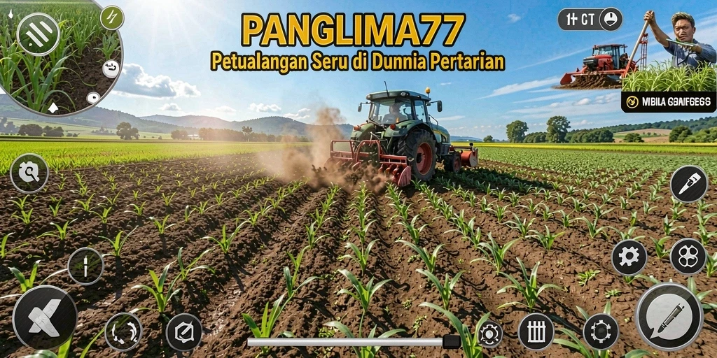 Tangkapan layar utama PANGLIMA77 menunjukkan gameplay bertani yang mengasyikkan.