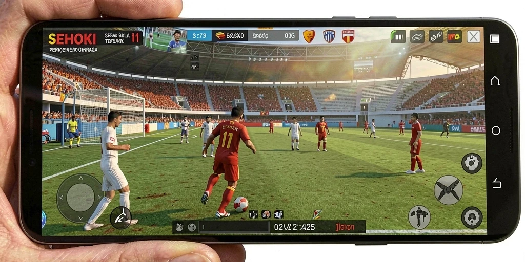 Tampilan menarik dari gameplay SEHOKI dengan aksi sepak bola seru.